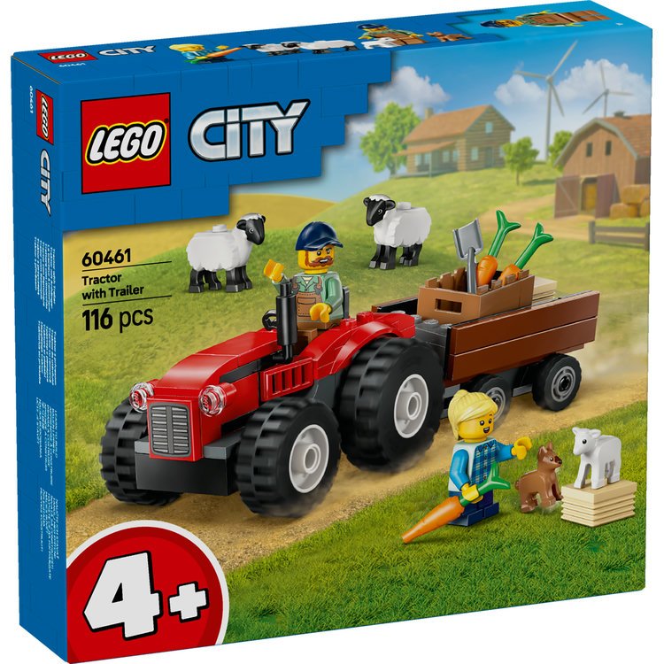 RED FARM TRACTOR WITH TRAILER & SHEEP